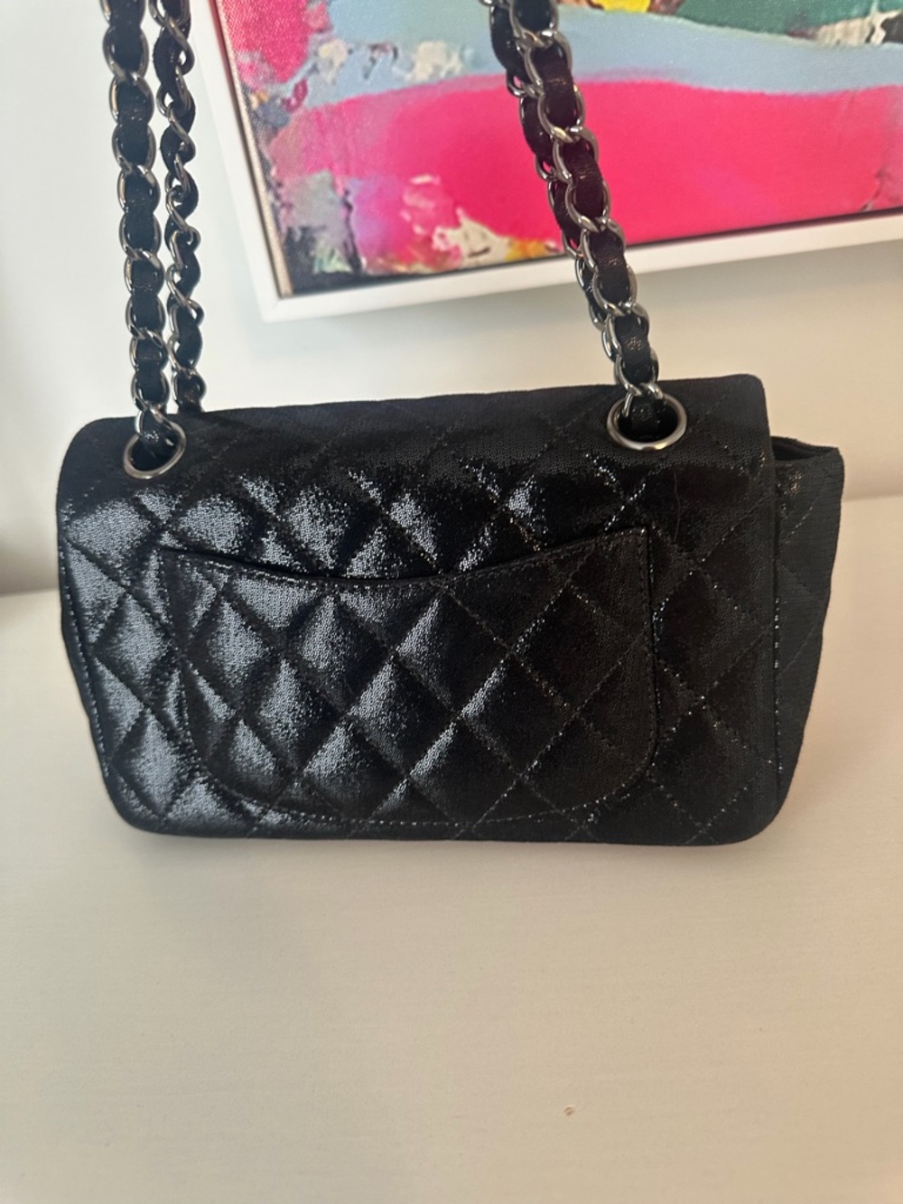 Chanel Quilted CC Crystal Black Leather Shoulder Bag with Chain Strap - Picture 9 of 16